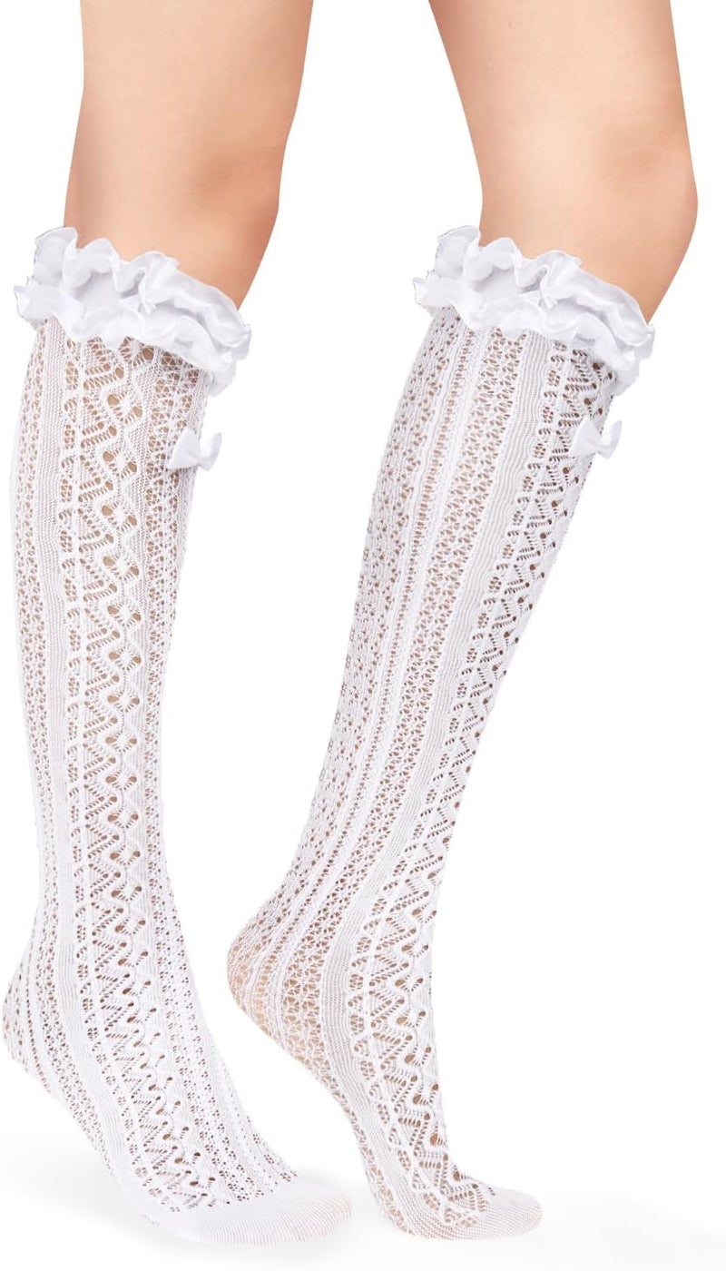 Benefeet Sox Lace Fishnet Knee High Socks Women Girls Ruffle Mesh Knee Highs Lolita Socks Fishnet Stockings - Image 3